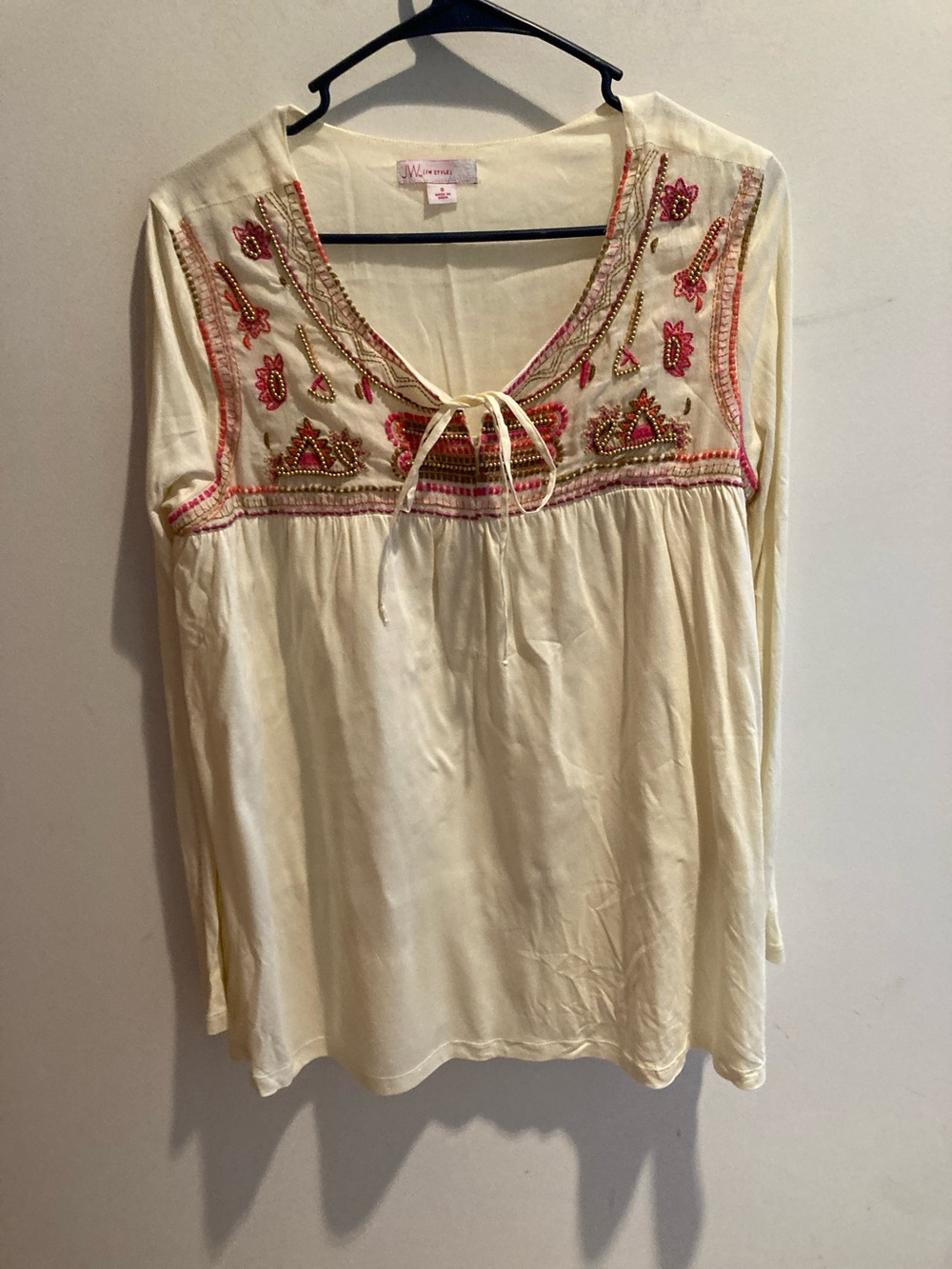 Mystree Cream Tunic with Pink and Gold Embroidery